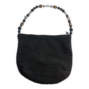 Cappelli Straworld Black Woven Handbag Beaded Handle Y2K Shoulder Bag